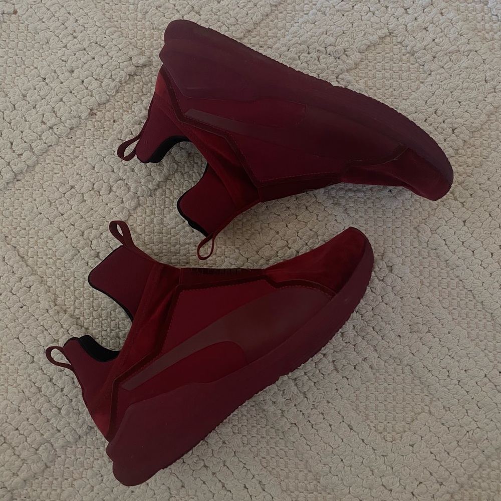 puma maroon suede sneakers